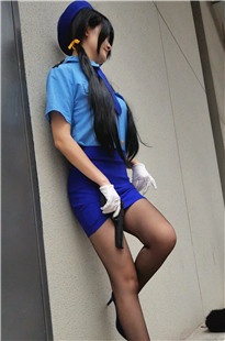 蓝色制服街拍黑丝cosplay美女[754M]